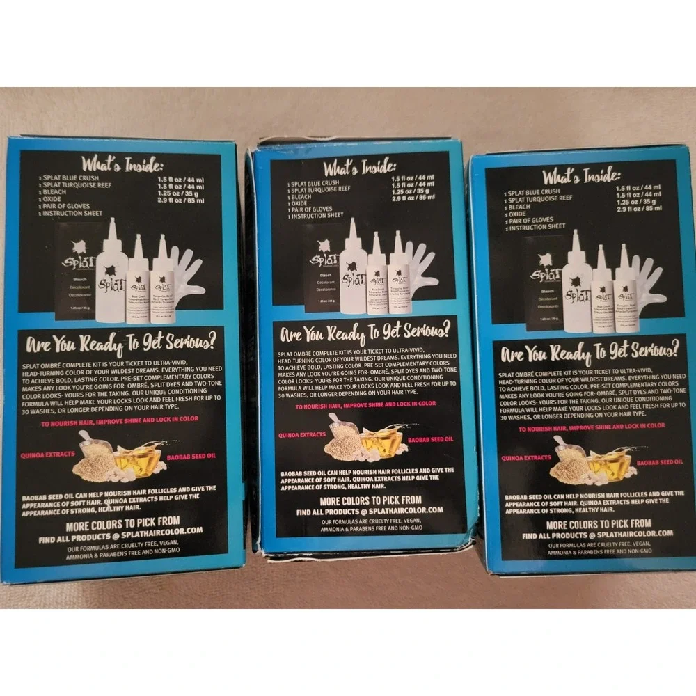3 X Splat Ombre Ocean - Turquoise Reef and Blue Crush Complete Hair Color Kit